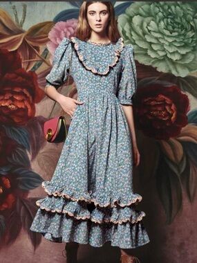 Celia B floral corduroy Abaca maxi dress size xs